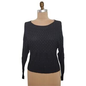 NWT Tsesay Doleman Sleeve Black Wool Sweater White Thread Accent Large
